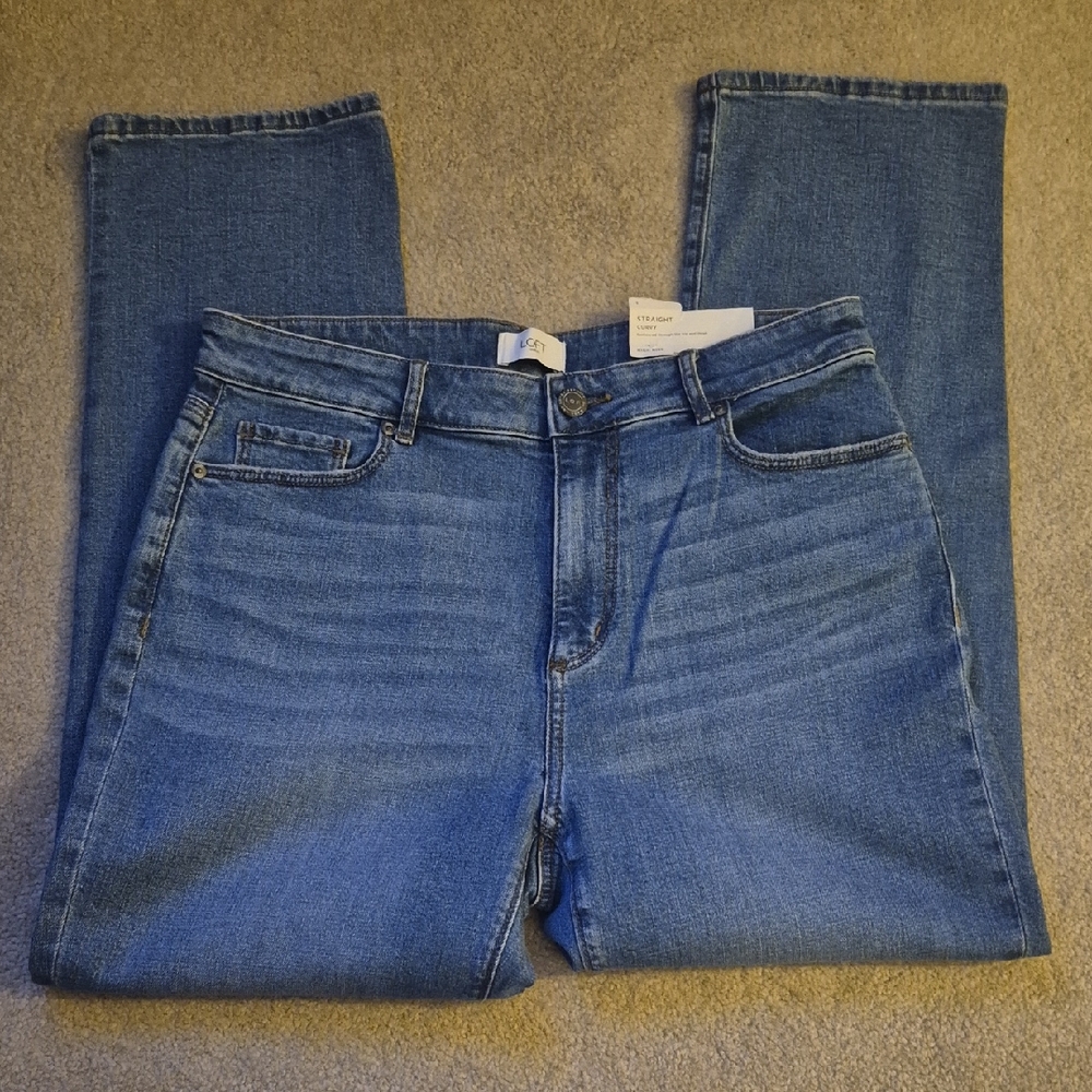 LOFT Medium Blue Straight Curvy High-Rise Jeans